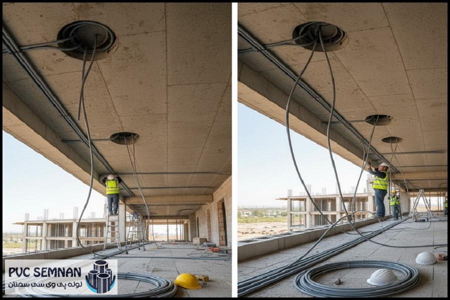 لوله گذاری برق در سقف تیرچه بلوک